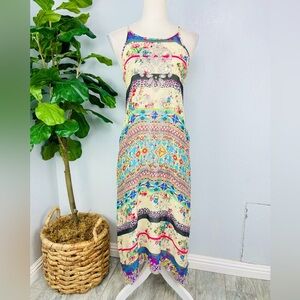 Johnny Was Boho Floral Asymmetrical Crochet a knit Aragon Cami Dress